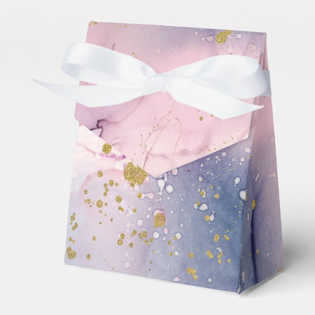 Ethereal Periwinkle Pink Gold Inky Fantasy Wedding Favor Boxes (Front Side)