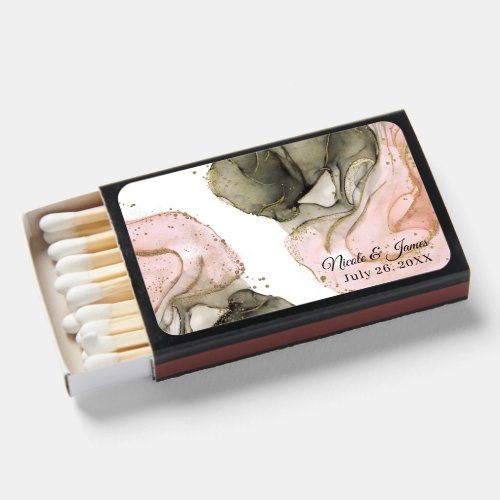 Ethereal Pink Black  Gold Modern Glam Wedding Matchboxes