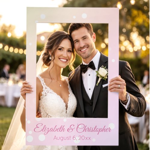 Ethereal Pink Champagne Galaxy with Names and Date Selfie Frame