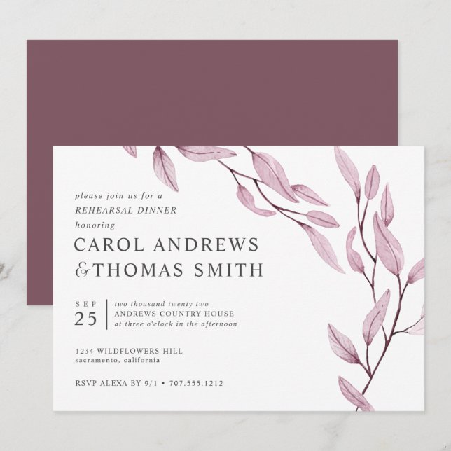 Ethereal Pink  Chic Botanical Rehearsal Dinner Invitation (Front/Back)