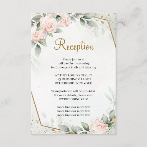 Ethereal Pink Floral Roses Greenery Gold Reception Enclosure Card