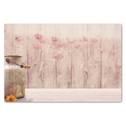 Ethereal Pink Flowers on Wood Tissue Paper