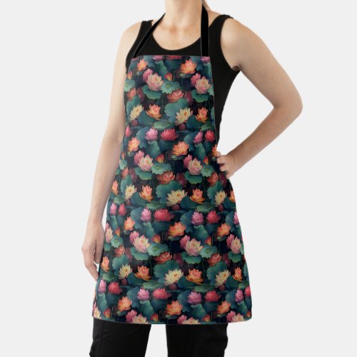 Ethereal Pink Lotus Flowers Art Nouveau Inspired  Apron