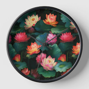 Ethereal Pink Lotus Flowers, Art Nouveau Inspired Clock
