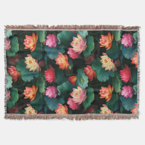 Ethereal Pink Lotus Flowers Art Nouveau Inspired Throw Blanket