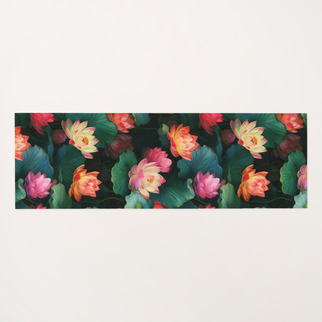 Ethereal Pink Lotus Flowers, Art Nouveau Inspired Yoga Mat (Back (Horizontal))