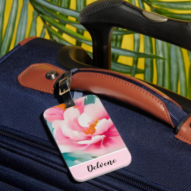 Ethereal Pink Peonies Luggage Tag (Front Insitu 1)