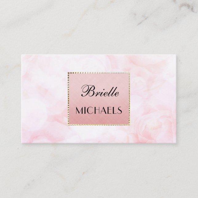 Ethereal Pink Rose Bokeh Elegant Gold Glamor Frame Business Card (Front)