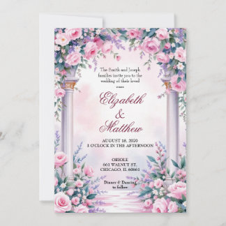 Ethereal Pink Rose Column Wedding Invitation