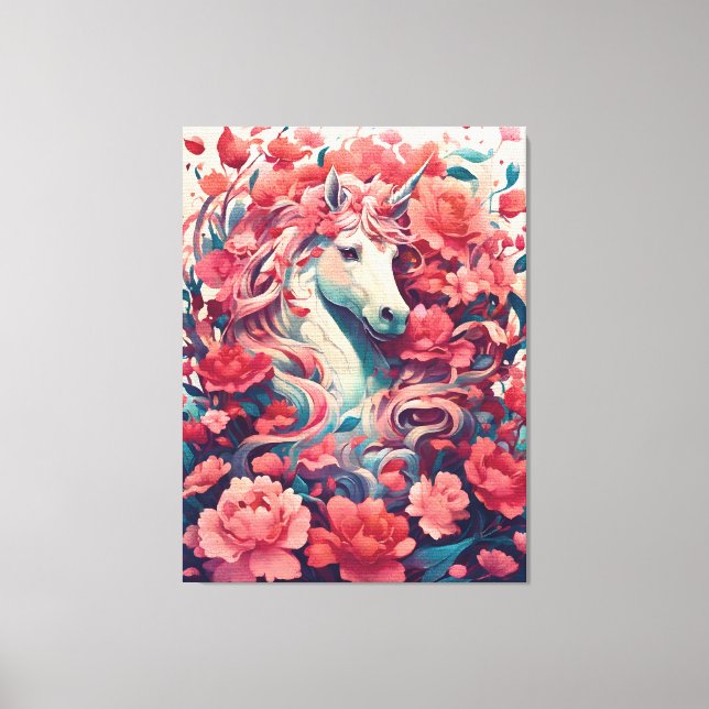 Ethereal Pink Unicorn Fantasy Art Canvas Print (Front)