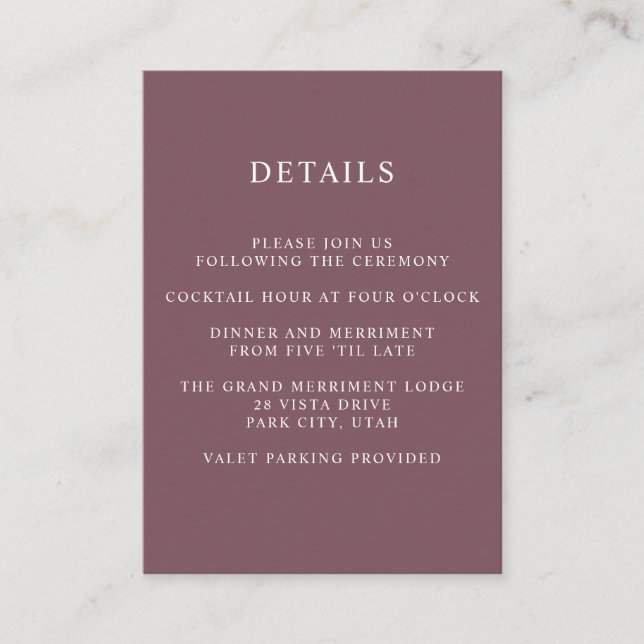 Ethereal Pink  WEDDING Hotel details Accommodation Enclosure Card (Front)