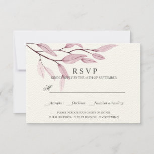 Ethereal Pink   WEDDING RSVP MEAL CHOICE Card