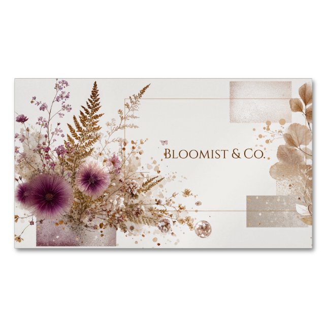 Ethereal Plum Thistle Gold Botanical Business Card Magnet (Front)