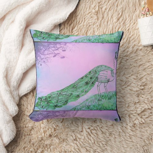 Ethereal Plume Peacock Elegance Throw Pillow