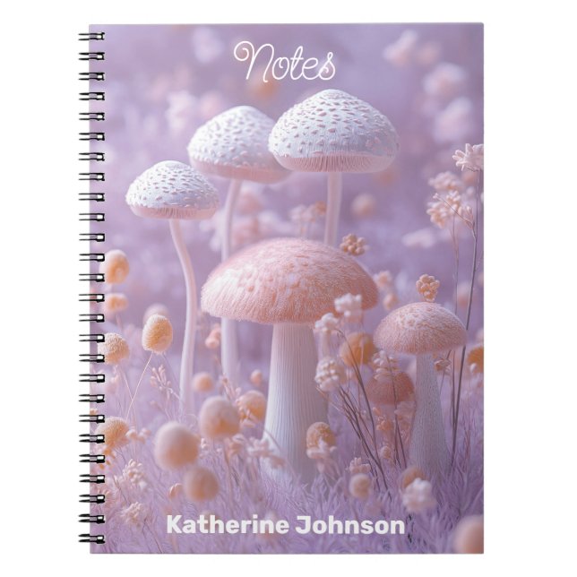 Ethereal Plush Mushroom Garden,Soft Pastel Fantasy Notebook (Front)