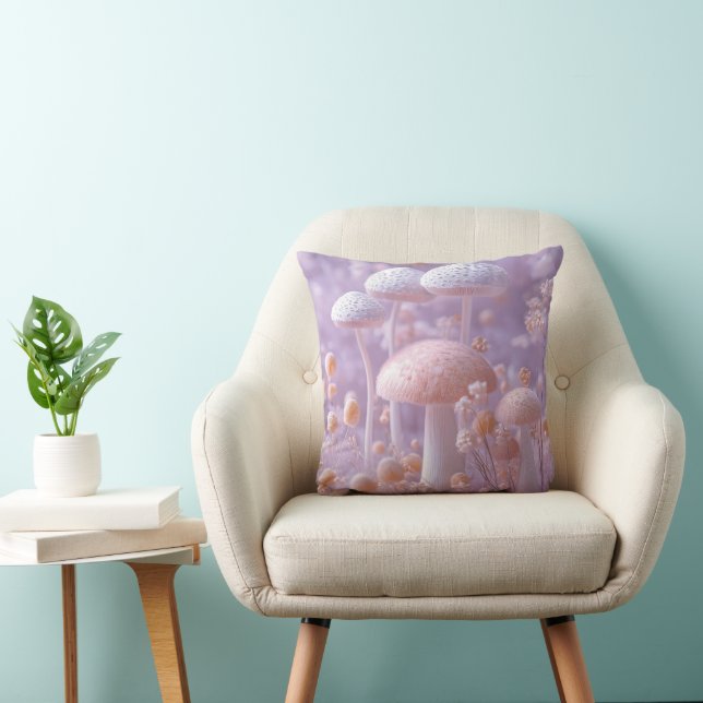 Ethereal Plush Mushroom Garden,Soft Pastel Fantasy Throw Pillow (Chair)