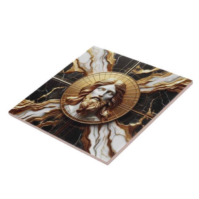 Ethereal Presence Face of Jesus Carved in Marble Ceramic Tile (Side)
