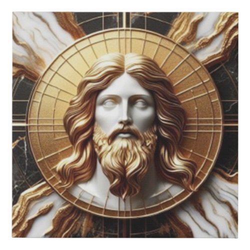 Ethereal Presence Face of Jesus Carved in Marble Faux Canvas Print