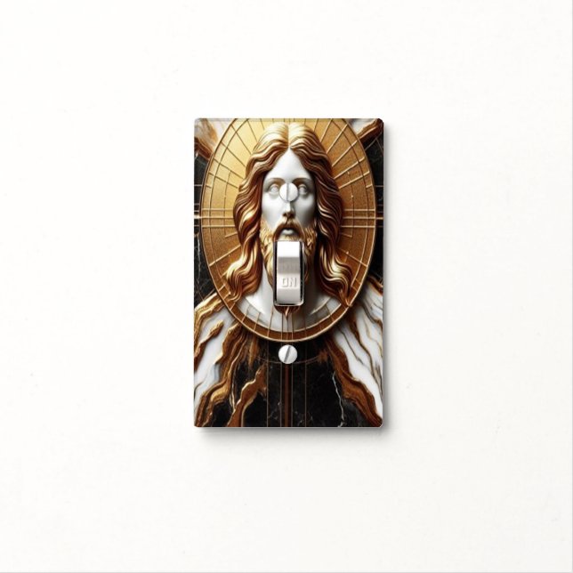 Ethereal Presence Face of Jesus Carved in Marble Light Switch Cover (In Situ)