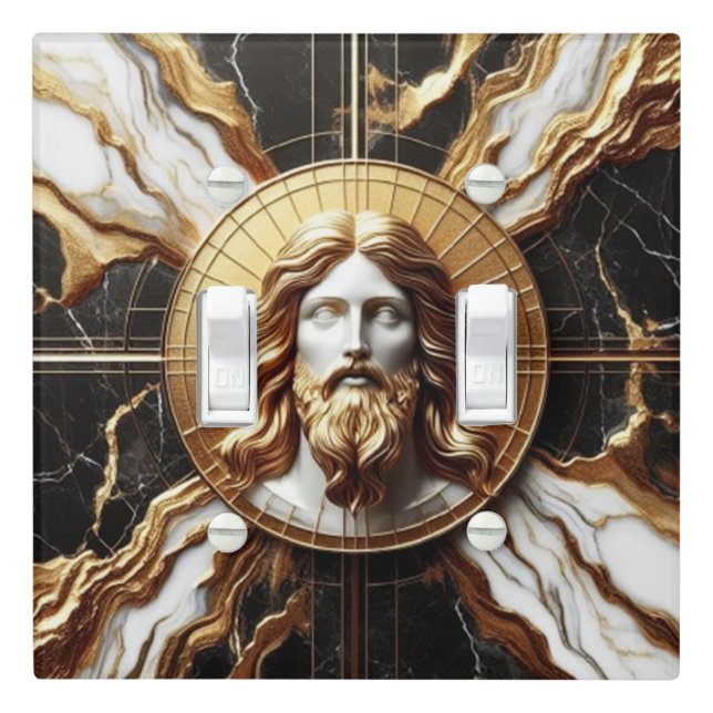 Ethereal Presence Face of Jesus Carved in Marble Light Switch Cover (In Situ)