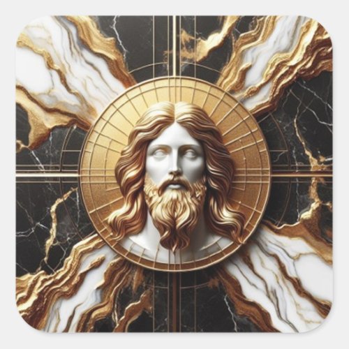 Ethereal Presence Face of Jesus Carved in Marble Square Sticker