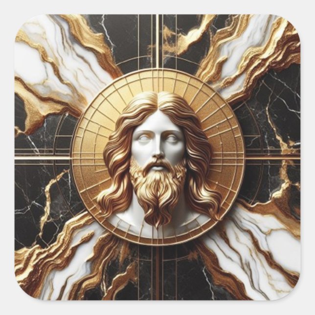 Ethereal Presence Face of Jesus Carved in Marble Square Sticker (Front)