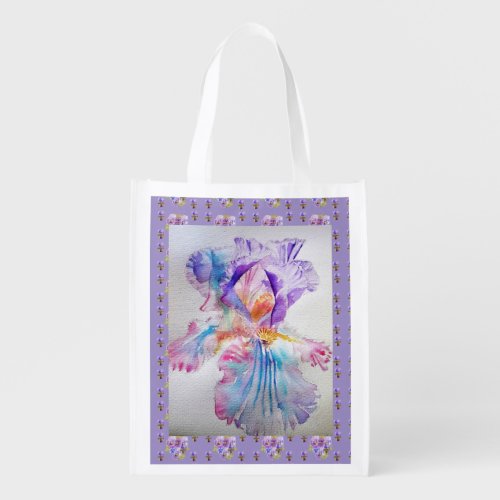 Ethereal Purple Iris floral Reusable Grocery Bag
