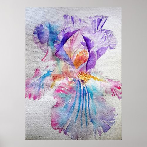 Ethereal Purple Iris Floral Watercolor Poster