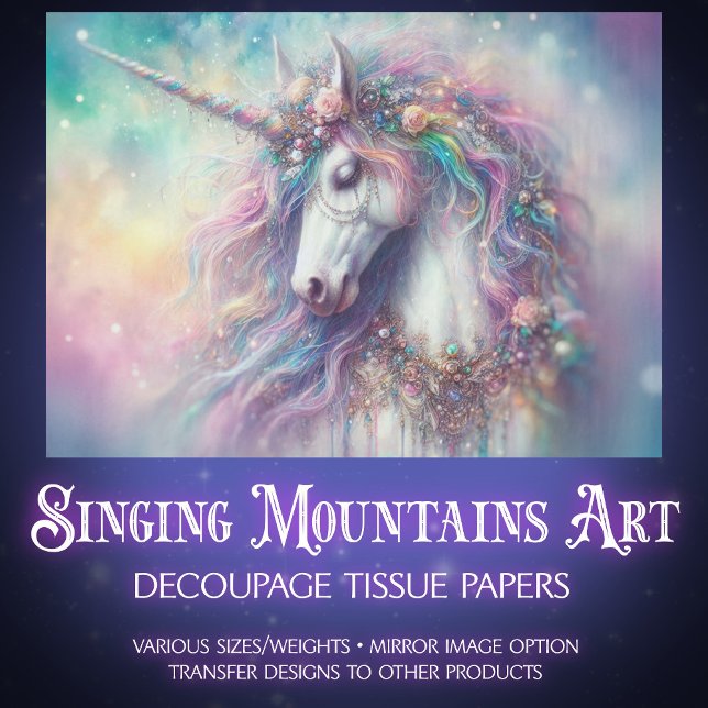 Ethereal Rainbow Unicorn Portrait Decoupage  Tissue Paper (Creator Uploaded)