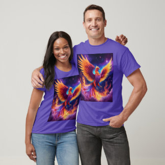 Ethereal Rebirth: Rainbow Phoenix in Violet Flame T-Shirt