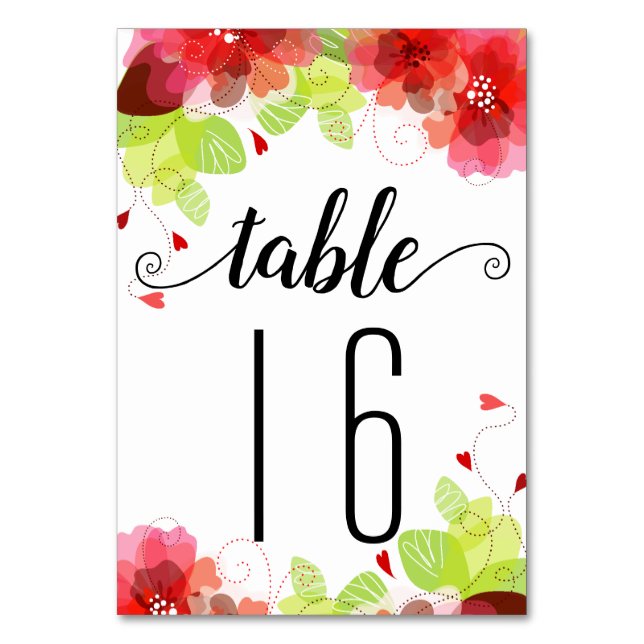 Ethereal red flowers calligraphy flloral wedding table number (Front)