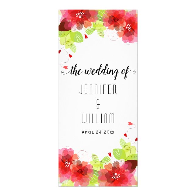 Ethereal red flowers, calligraphy wedding program (Front)