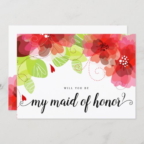 Ethereal red flowers will you be my maid of honor invitation