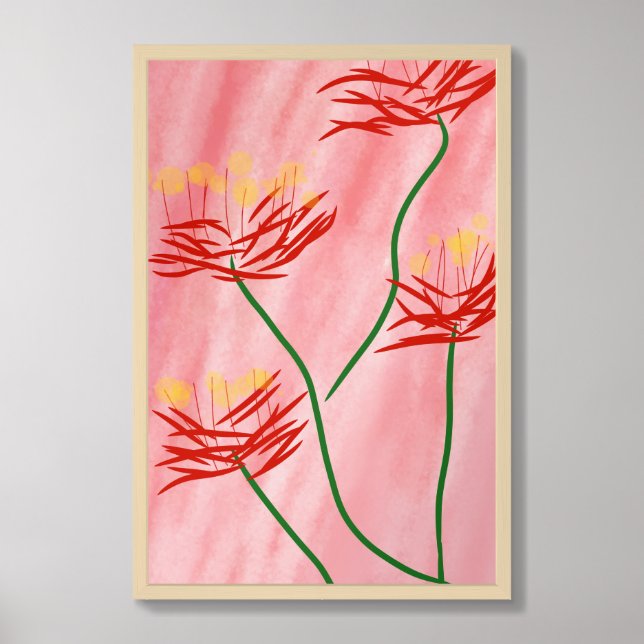 Ethereal Red Spider Lily - Digital Art Poster (Framed Front)