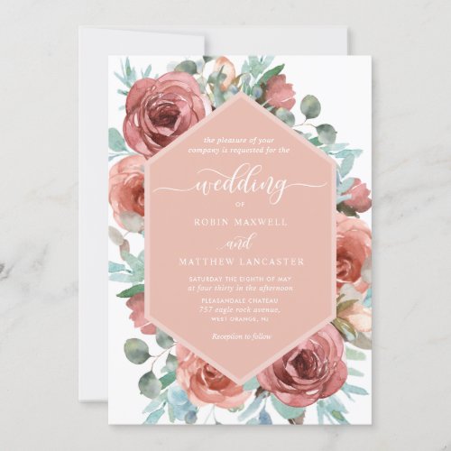 Ethereal Rose Gold Blush Mint Geometrical Wedding Invitation