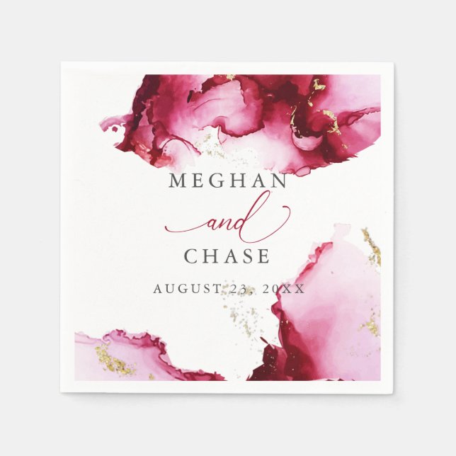 Ethereal Ruby Red and Pink Abstract Napkins (Front)