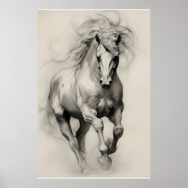 Ethereal Running Horse Pencil Sketch Poster (Front)