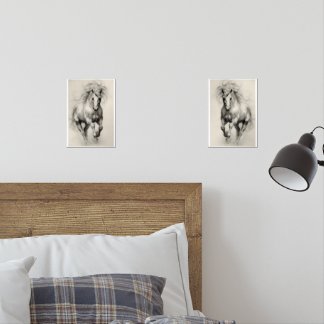 Ethereal Running Horse Pencil Sketch Wall Art Sets