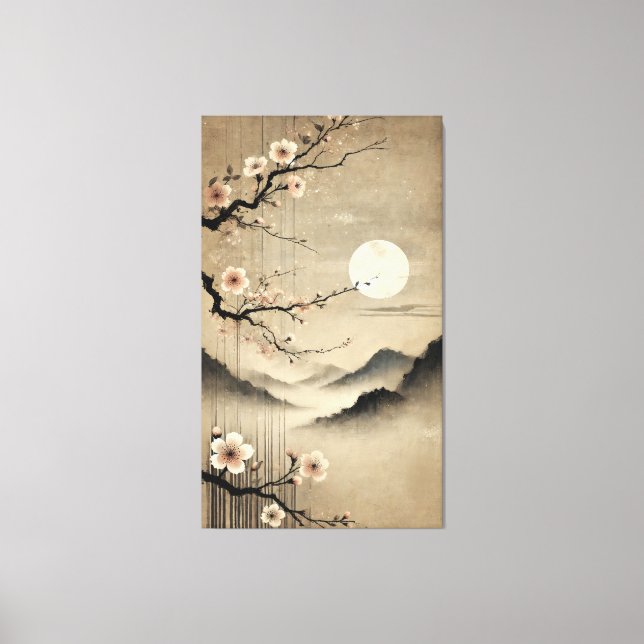 Ethereal Sakura Moon - Wabi-Sabi Japanese Art  Canvas Print (Front)
