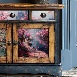 Ethereal Sakura Valley Japanese Koi Stream Pink Tissue Paper