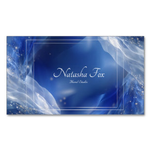Ethereal Sapphire Wave Gold Sparkle Geometric Business Card Magnet