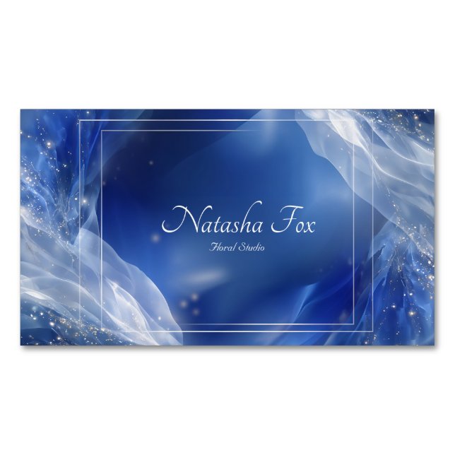 Ethereal Sapphire Wave Gold Sparkle Geometric Business Card Magnet (Front)