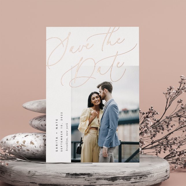 Ethereal Script | Elegant Photo Save the Date Foil Invitation (Creator Uploaded)