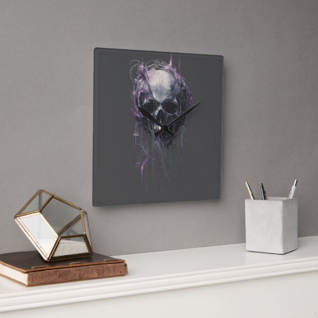 Ethereal Skull Abstract Grunge Dark Art T-Shirt Square Wall Clock (Office)