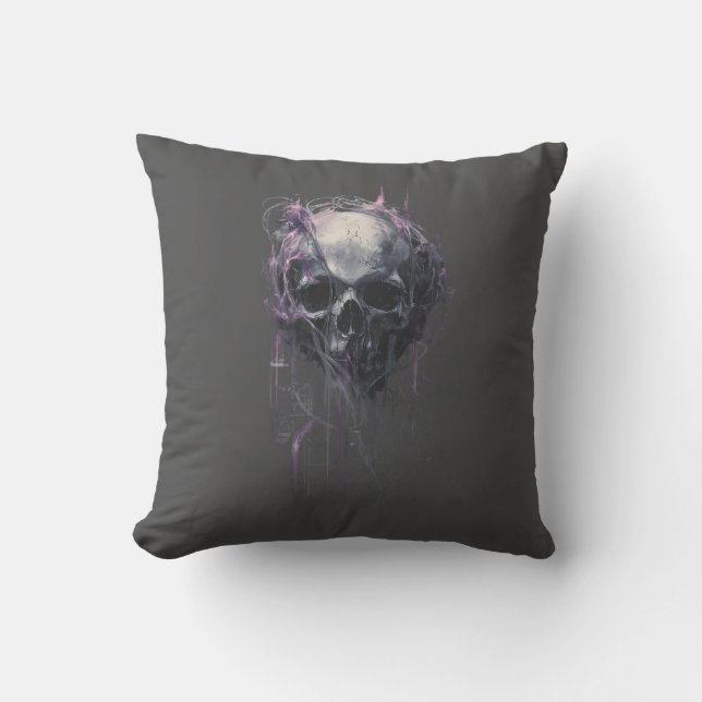 Ethereal Skull Abstract Grunge Dark Art Throw Pillow (Front)