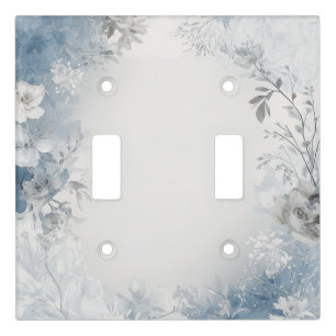 Ethereal Slate Blue and Grey Botanical Frame Light Switch Cover