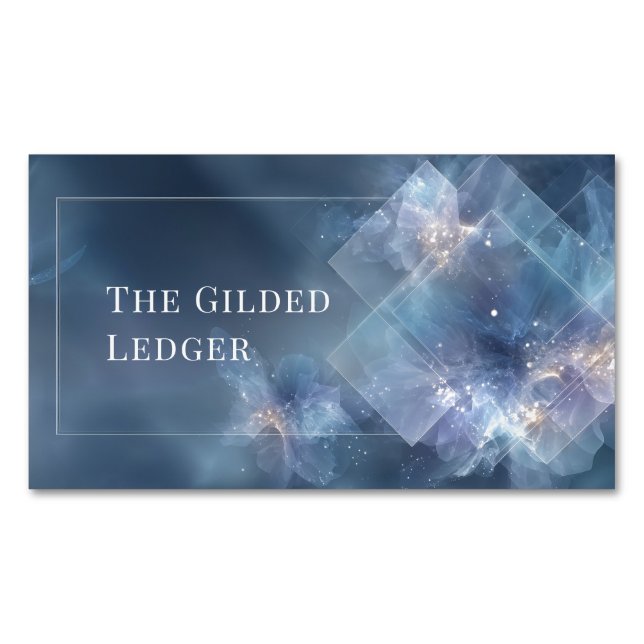 Ethereal Slate Blue Geometric Cosmic Floral Business Card Magnet (Front)