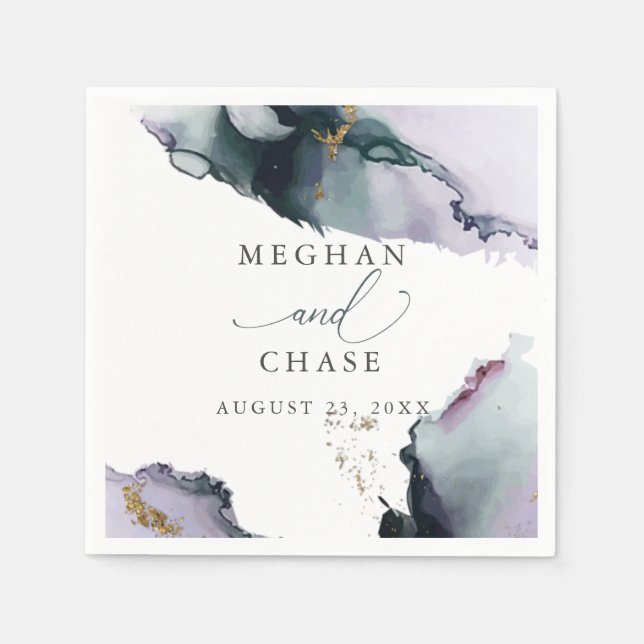 Ethereal Smokey Amethyst and Dusty Blue Abstract Napkins (Front)