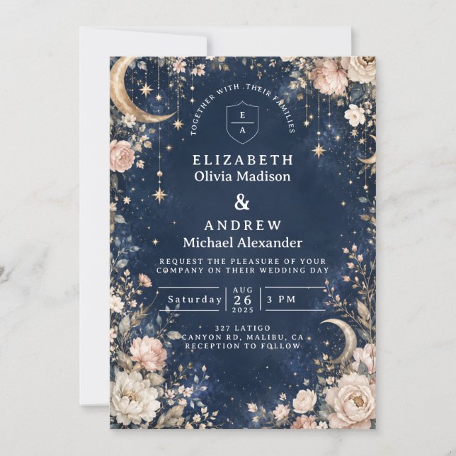 Ethereal Starry Nights Celestial Wedding Invitation (Front)