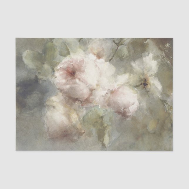 Ethereal, Stunning Pink and White Roses Painting Tissue Paper (Front)